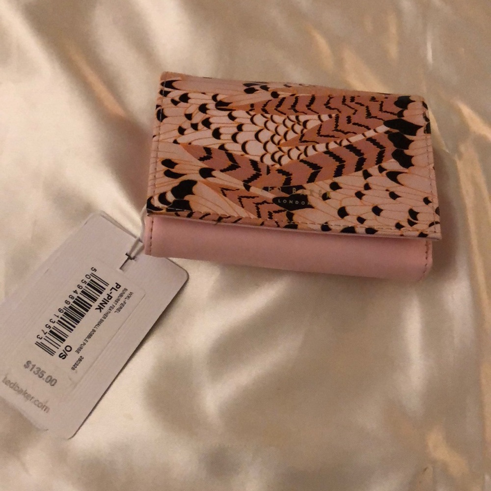 Ted Baker London Ferel Sunburst Feather Pink Leather Trifold Wallet NWT